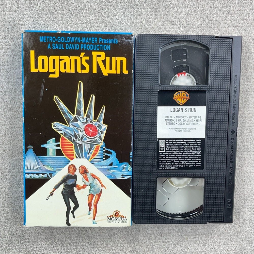 Logans Run VHS 1991 MGM UA Home Video Original Cover Art Vintage Sci-Fi Classic